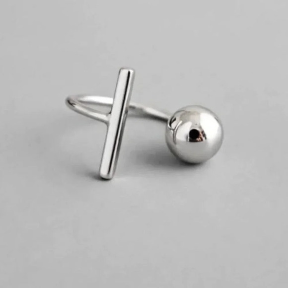 Minimalist 925 Sterling Silver Bar & Ball Ring - Picture 1 of 5